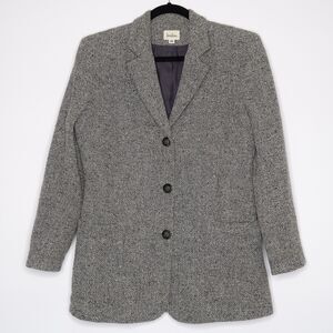 Neiman Marcus Womens Wool Blend Blazer Size 10 Herringbone Academia Chevron Gray